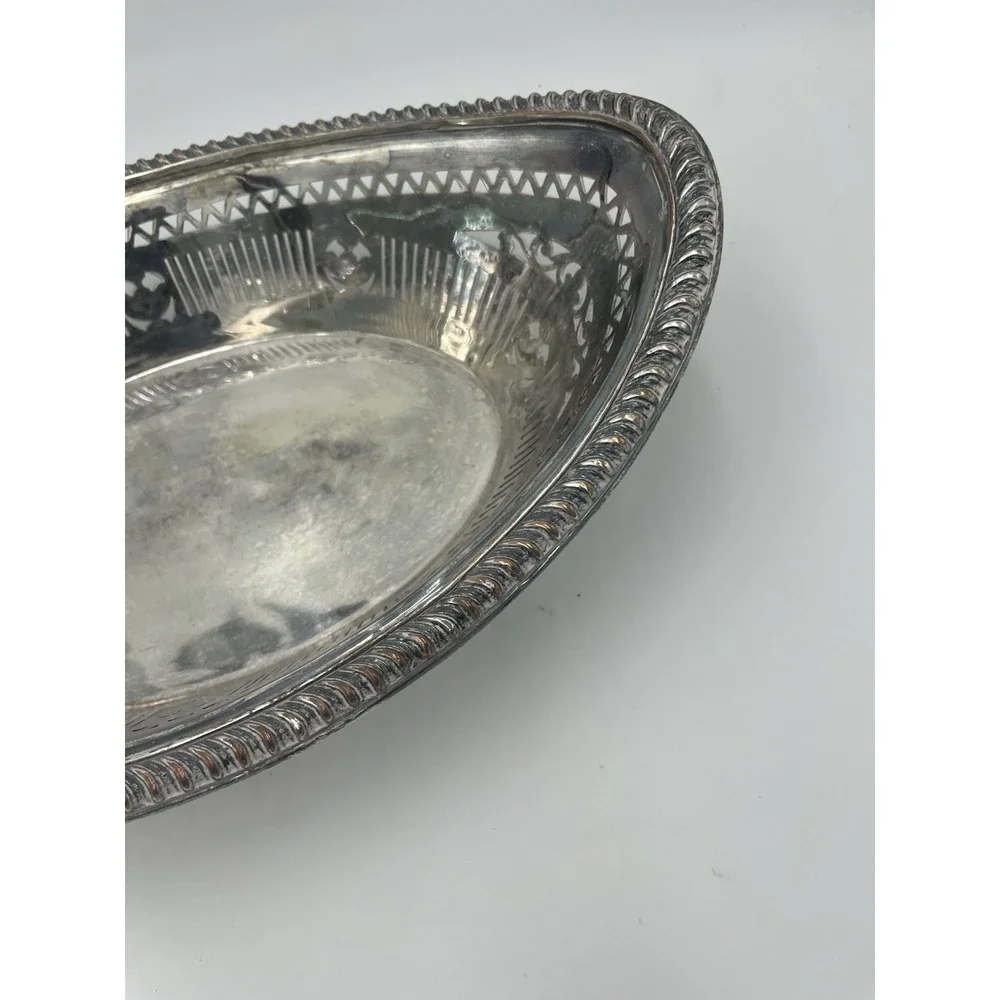 Vintage Silverplate Oval‎ Reticulated Bread Bowl Urn Motif